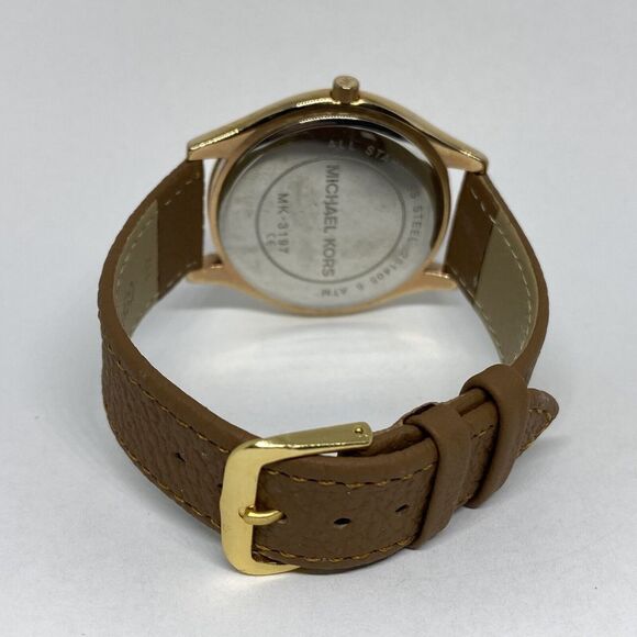 Michael Kors Runway MK3197 Unisex Brown Leather Analog Dial Quartz Watch EY315 - Picture 10 of 12